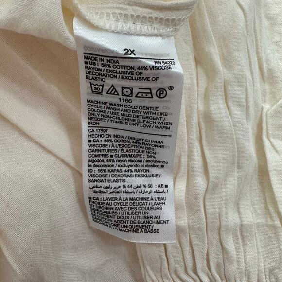 Old Navy Peasant Boho Top Womens 2X Cream Long Sleeve Smocked Tassels Popover - Picture 6 of 6